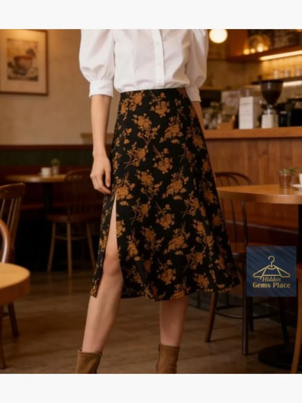 High Waist A-line Midi Skirt with Slit